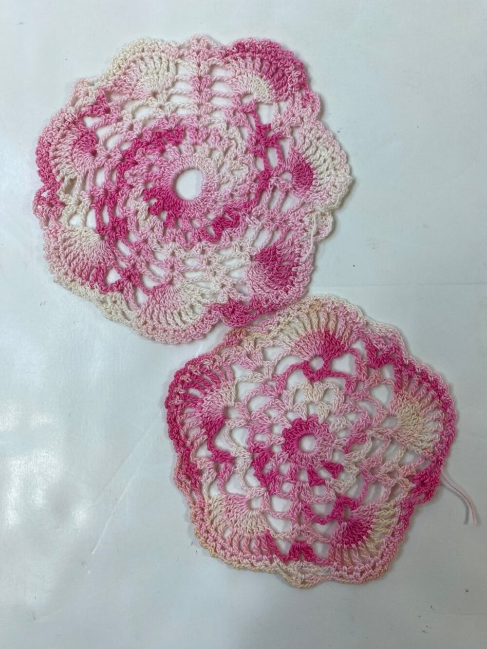 Handmade Pink & White Crochet Doilies Set Of 2